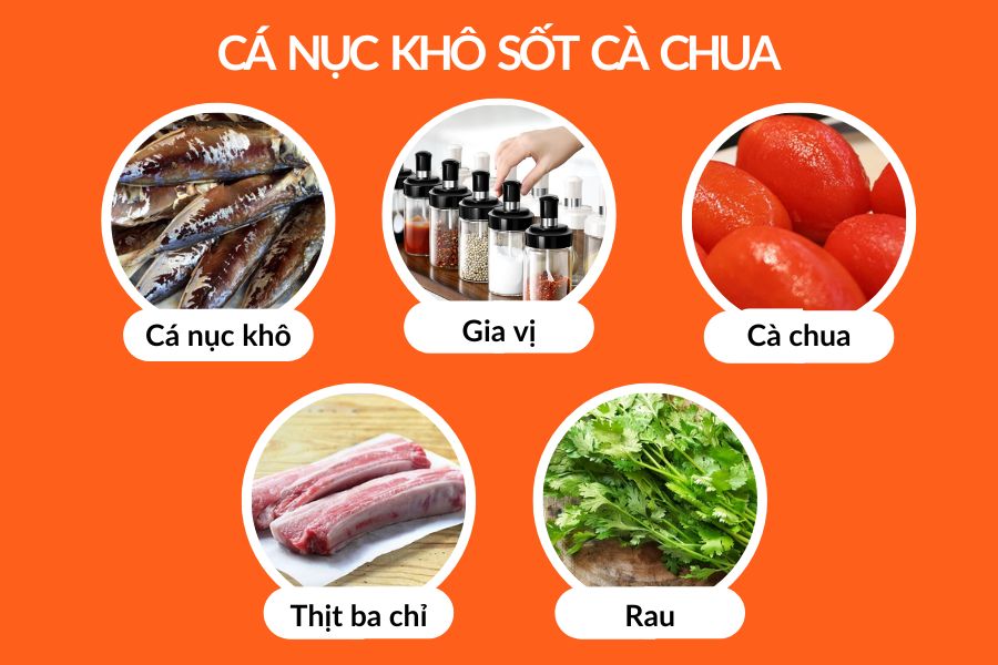 Nguyên liệu làm món khô cá nục sốt cà chua đơn giản.