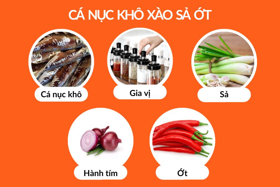 Nguyên liệu làm món cá nục khô xào sả ớt.